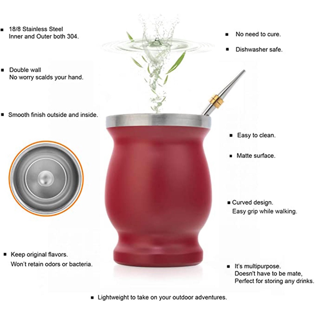 Bộ Ống Hút Bằng Thép Không Gỉ 8oz Yerba Mate