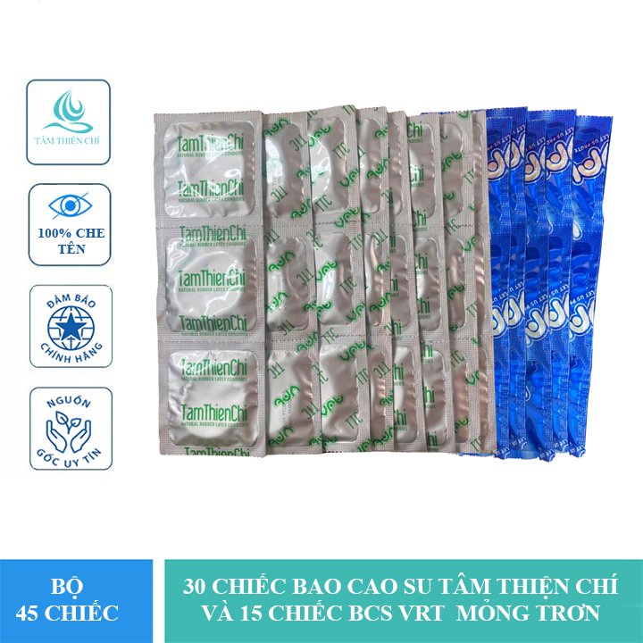 Bao cao su Tâm Thiện Chí Guardian mỏng trơn mix bao cao su VRT mỏng trơn túi 45 cái