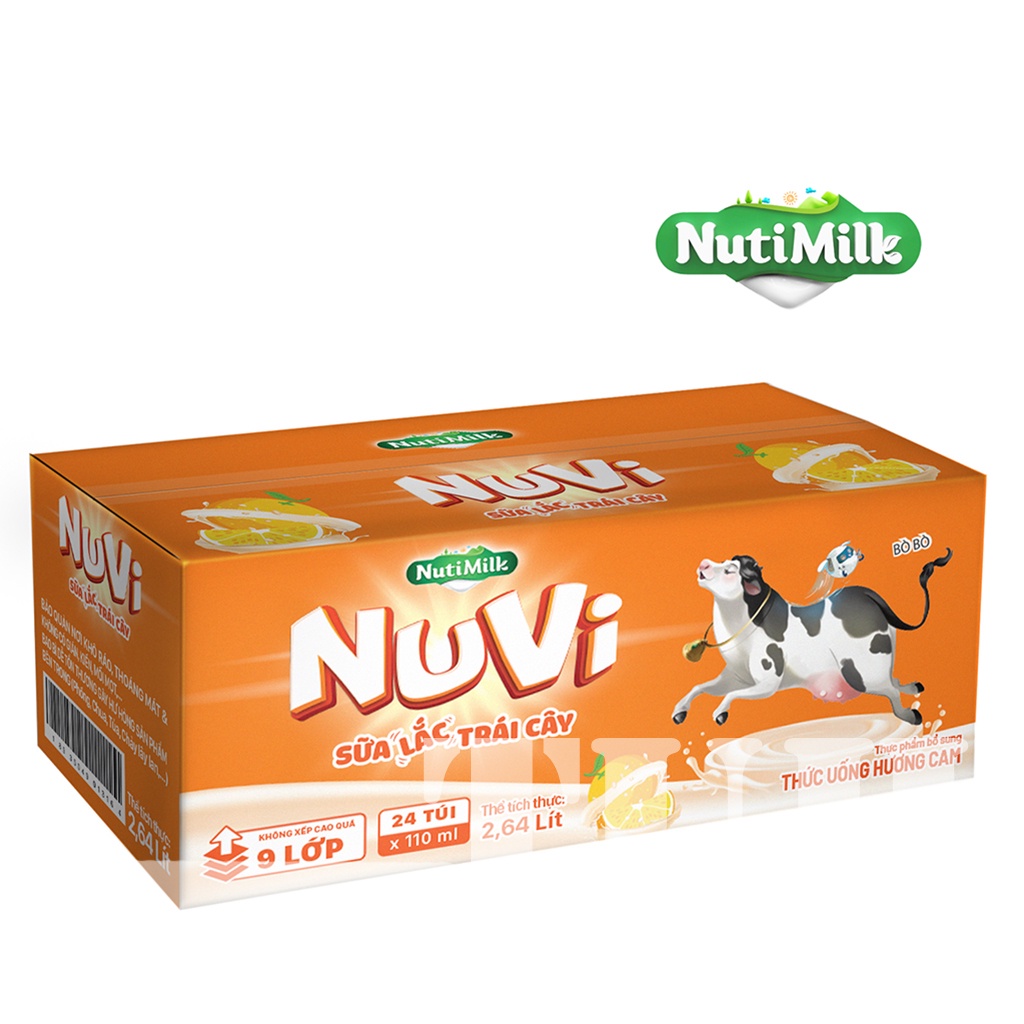 THÙNG 24 TÚI Sữa Nuvi 110ml Đào Táo/Dâu/Ca Cao/Cam/Trái Cây Giúp Bé Phát Triển Trí Não, Chiều Cao Cho Bé