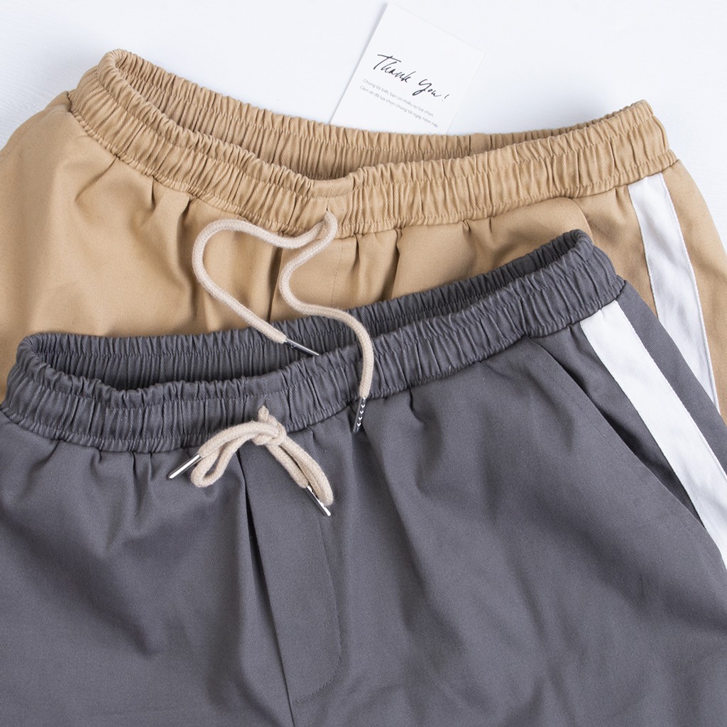 Quần short nam phối sọc trắng R.M Menswear chất kaki co giãn dáng ngắn, phong cách Hàn Quốc