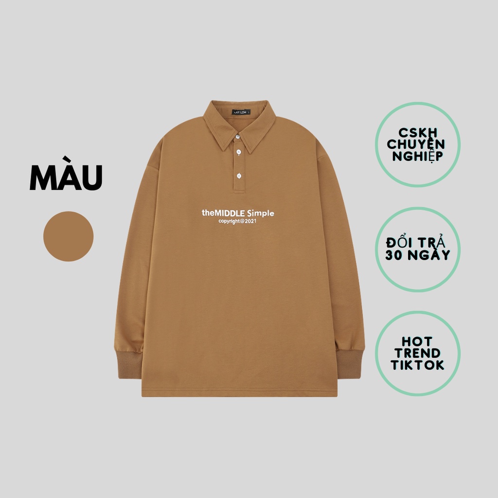 Áo thun dài tay có cổ màu nâu