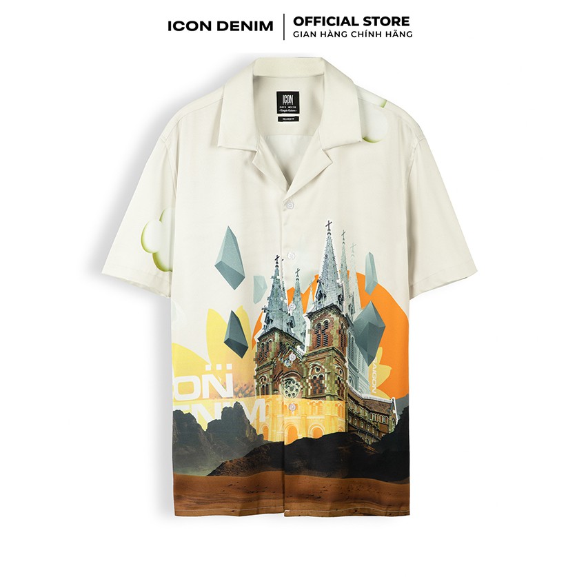 Áo Sơ Mi Tay Ngắn Họa Tiết ICON DENIM Duc Ba Church Landscape Phom Xuông Vải Dệt Chéo Mát Mẻ Ít Nhăn | BigBuy360 - bigbuy360.vn