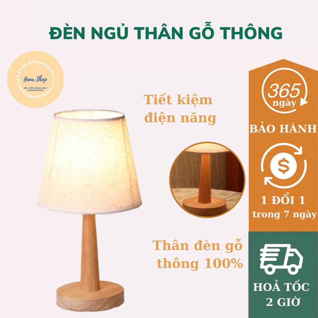 Đèn ngủ phong cách vintage đèn LED chân gỗ, có cổng usb cắm sạc dự phòng l Đèn ngủ để bàn decor phòng ngủ Hana Shop