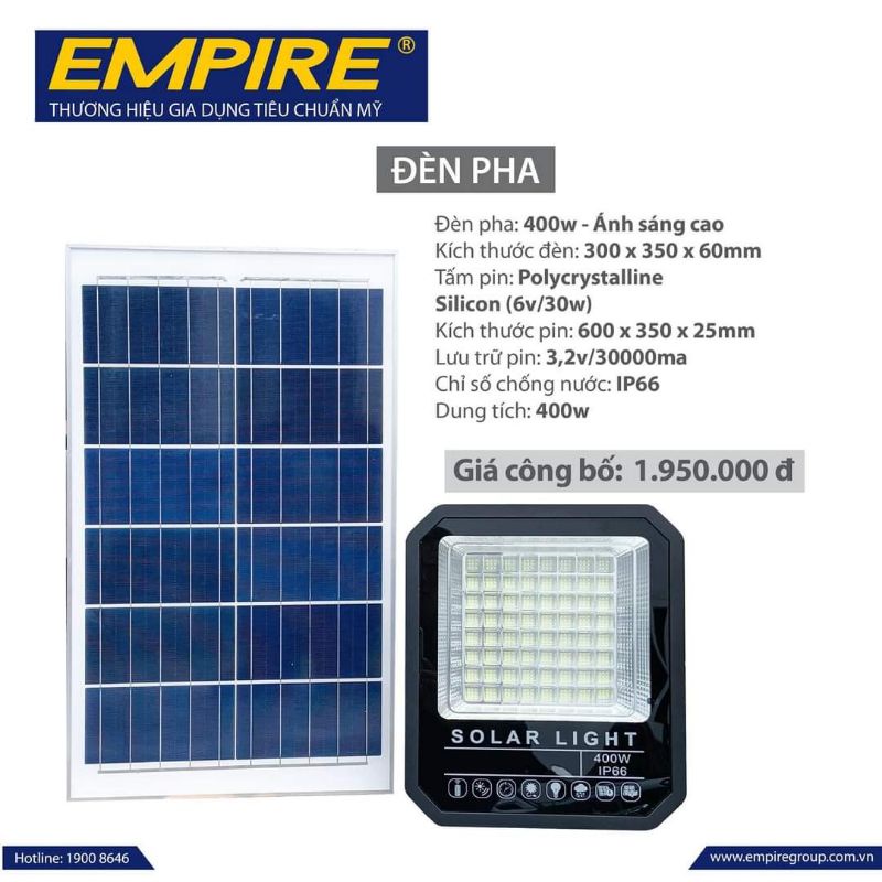 Đèn led đèn pha năng lượng mặt trời 400w 200w 100w Empire có remote điều khiển từ xa, dây đèn dài