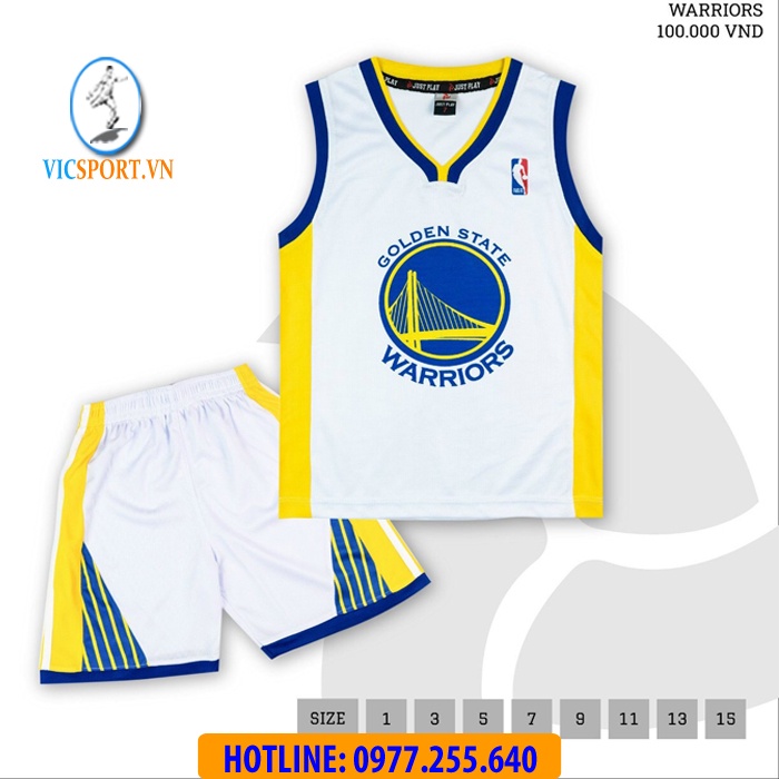 Bộ Quần Áo Bóng Rổ Trẻ Em WARRIORS Màu Trắng - Vicsportvn
