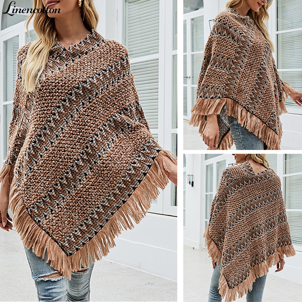 Áo choàng cotton lanh dáng rộng họa tiết kẻ sọc thời trang thu đông ấm áp
