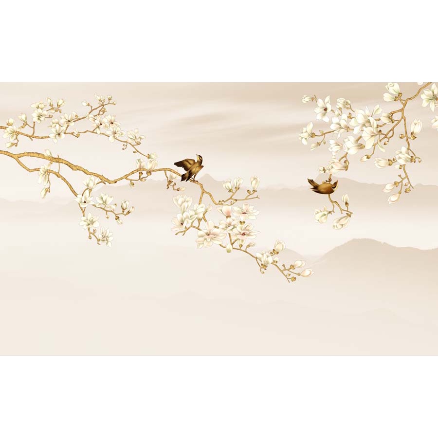 Tranh 3D dán tường phòng khách phong cách INDOCHINE Chèn Chữ Miễn Phí