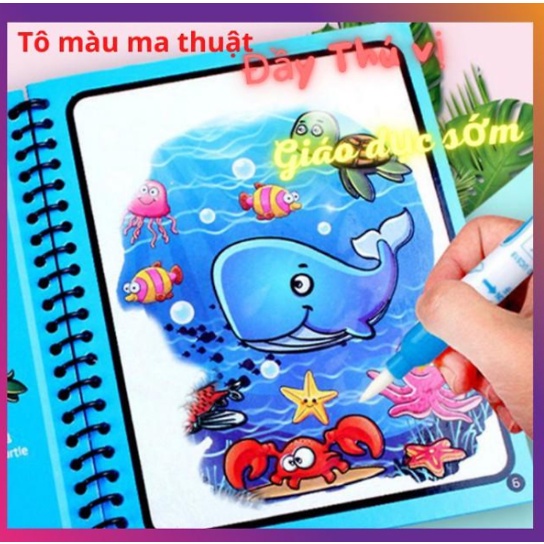 Tranh Tô Màu Nước Ma Thuật Tự Xóa, Sách Tập Tô Thần Kỳ, Magic Water Book Cho Bé Giá Tốt Với 12 Chủ Đề Tặng 1 Bút Tô Màu