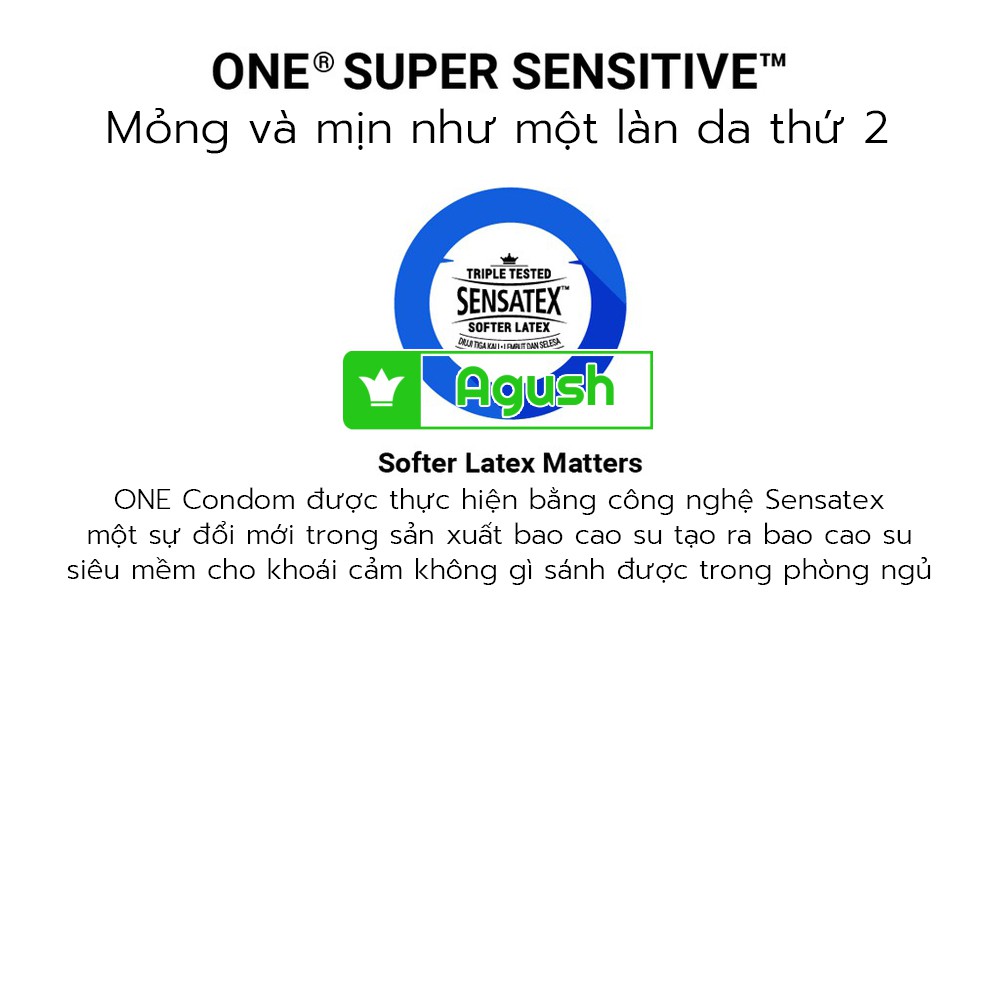 Bao cao su siêu mỏng gia đình chính hãng cao cấp ONE CONDOM SUPER SENSITIVE hộp 12 cái size lớn giá rẻ che tên sản phẩm