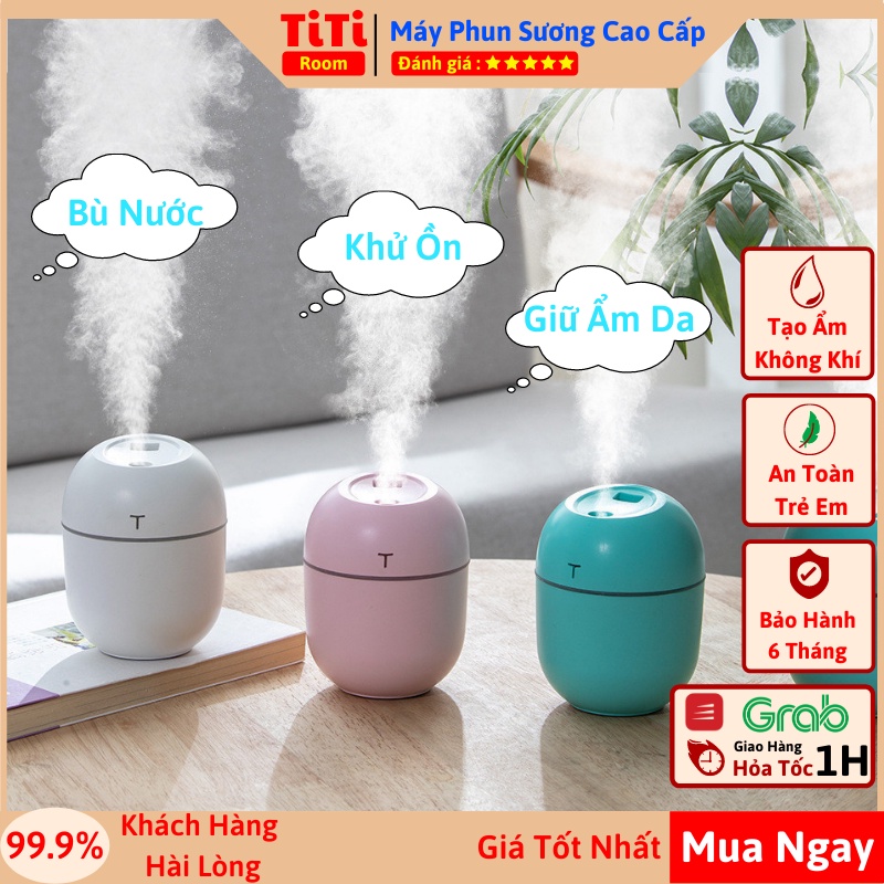 Máy phun sương tạo ẩm, Máy khuếch tán tinh dầu nano hình trụ tròn 220ml phong cách tối giản giá rẻ TiTi Room