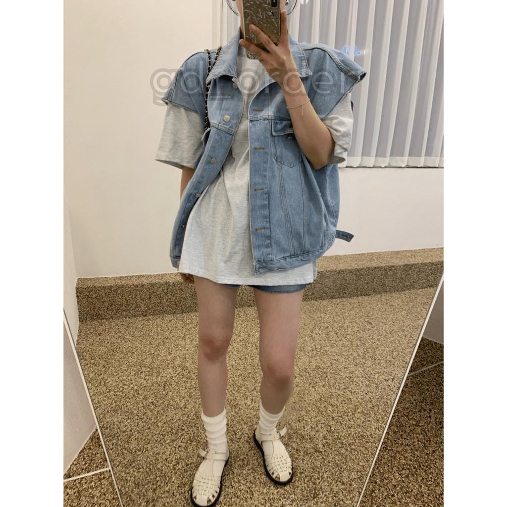 Kh10|Áo khoác jeans bò tanktop cá tính hàn quốc chất denim rộng túi hộp đi chơi, đi học gd_order