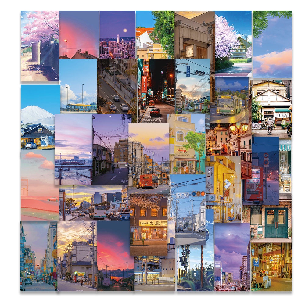 Set 55 Miếng Dán Hình Phong Cảnh Kiểu Âu Mỹ Chống Thấm Nước