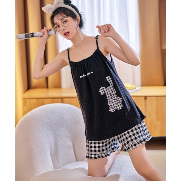 Bộ Ngủ Cotton Hai Dây Mảnh Kawaii Hè 2022