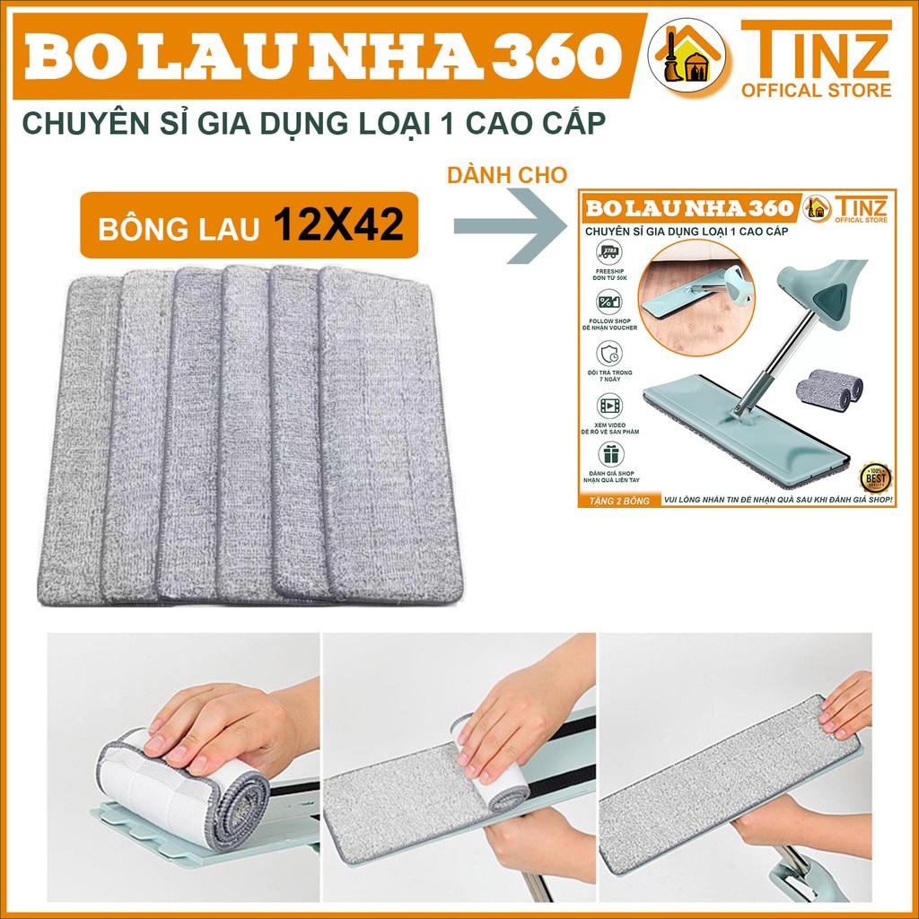 Bông lau nhà thay thế chữ nhật 12x42 cho cây lau nhà tự vắt TINZ