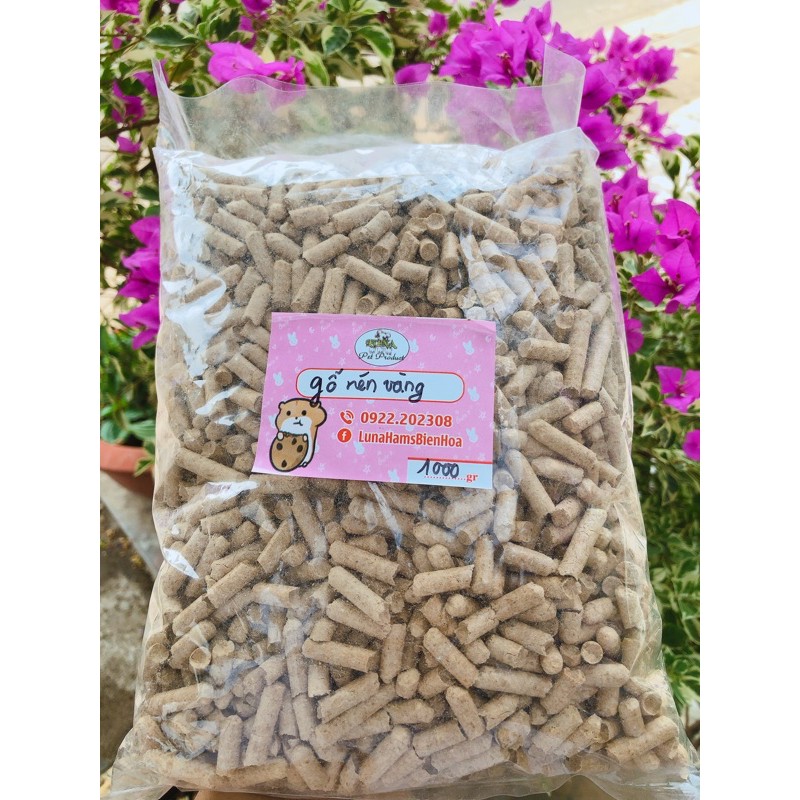 Gỗ nén vàng. Lót chuồng hamster, nhím, sóc, thỏ bọ. Gói 1kg. Hàng cao cấp 4 ly