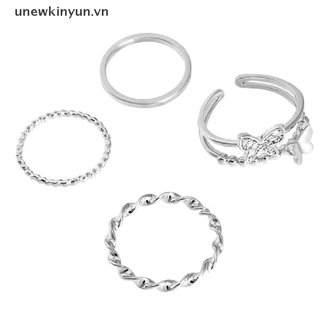 Set 3 / 4 Nhẫn Đeo Tay Kim Loại Phong Cách Hip Hop Cho Nữ