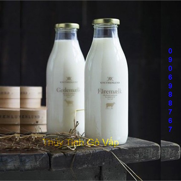 Chai thủy tinh nắp thiếc 1000ml, đựng sữa, sinh tố, nước ép trái cây.