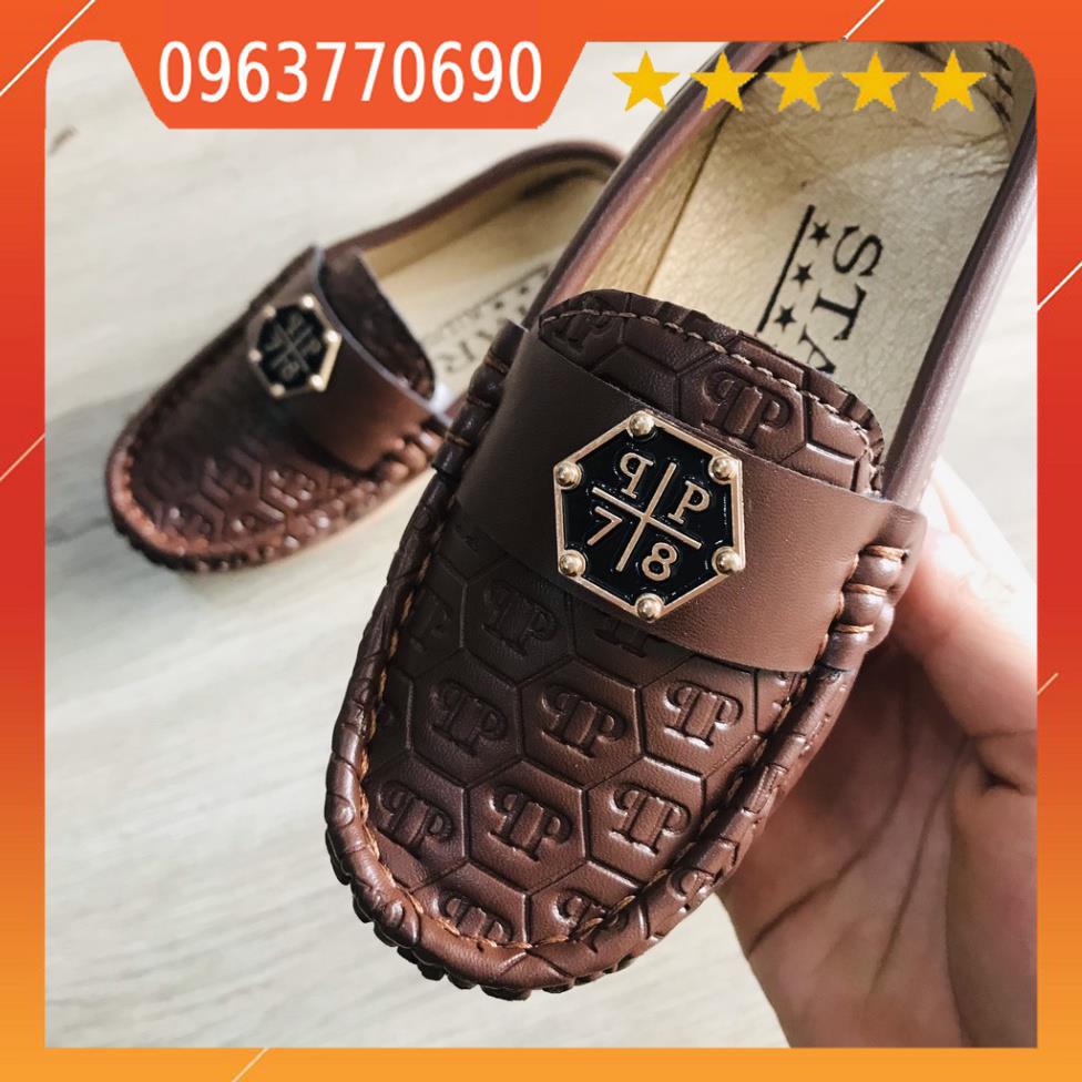 Giày moca lười mác QP trẻ em da PU thời trang siêu nhẹ và mềm