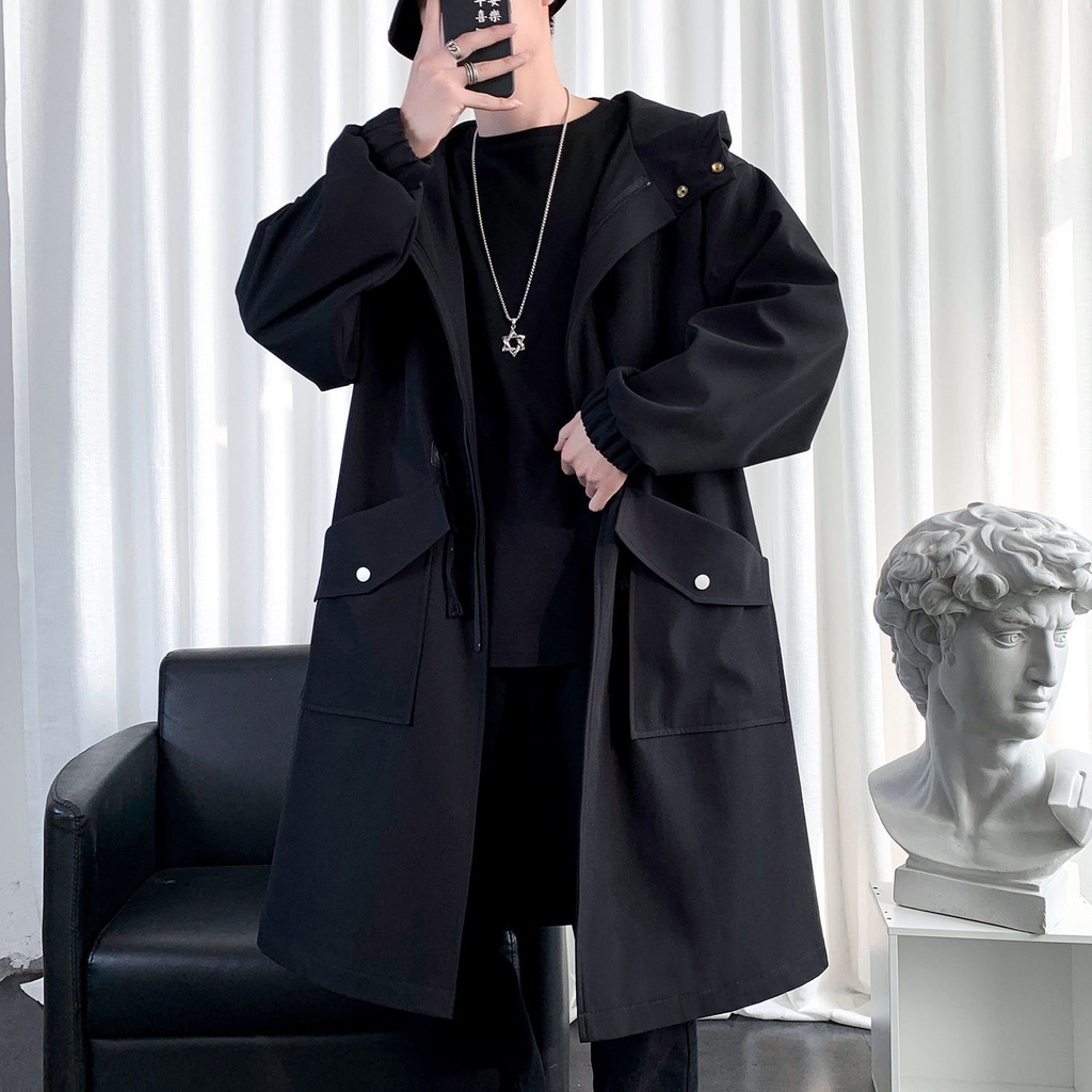 Áo Khoác Có Mũ Dáng Rộng Dài Qua Gối Thời Trang Thu Đông Cho Nam