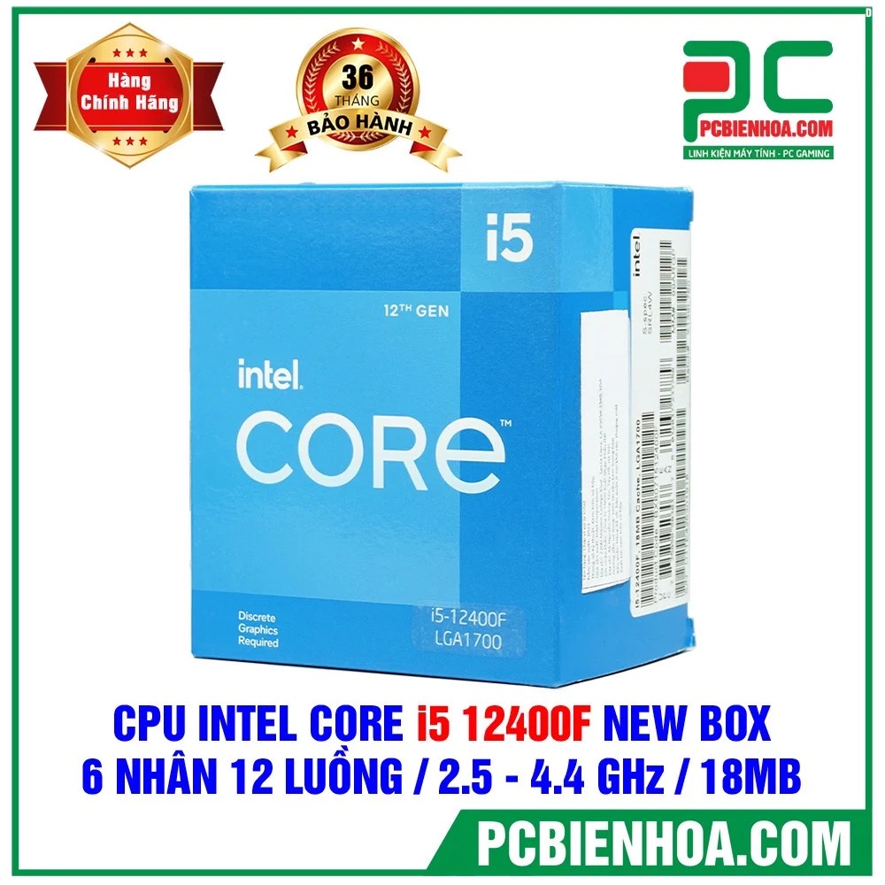 CPU - BỘ VI XỬ LÝ CORE I5 12400F NEW BOX ( 6 NHÂN 12 LUỒNG / 2.5 - 4.4 GHZ / 18MB ) NEW BOX NHẬP