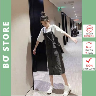 Yếm Váy Jeans Nữ Chất Bò Phối 2 Túi Trước Kèm Dây Kéo Mang Phong Cách Hàn Quốc 2021 - 516