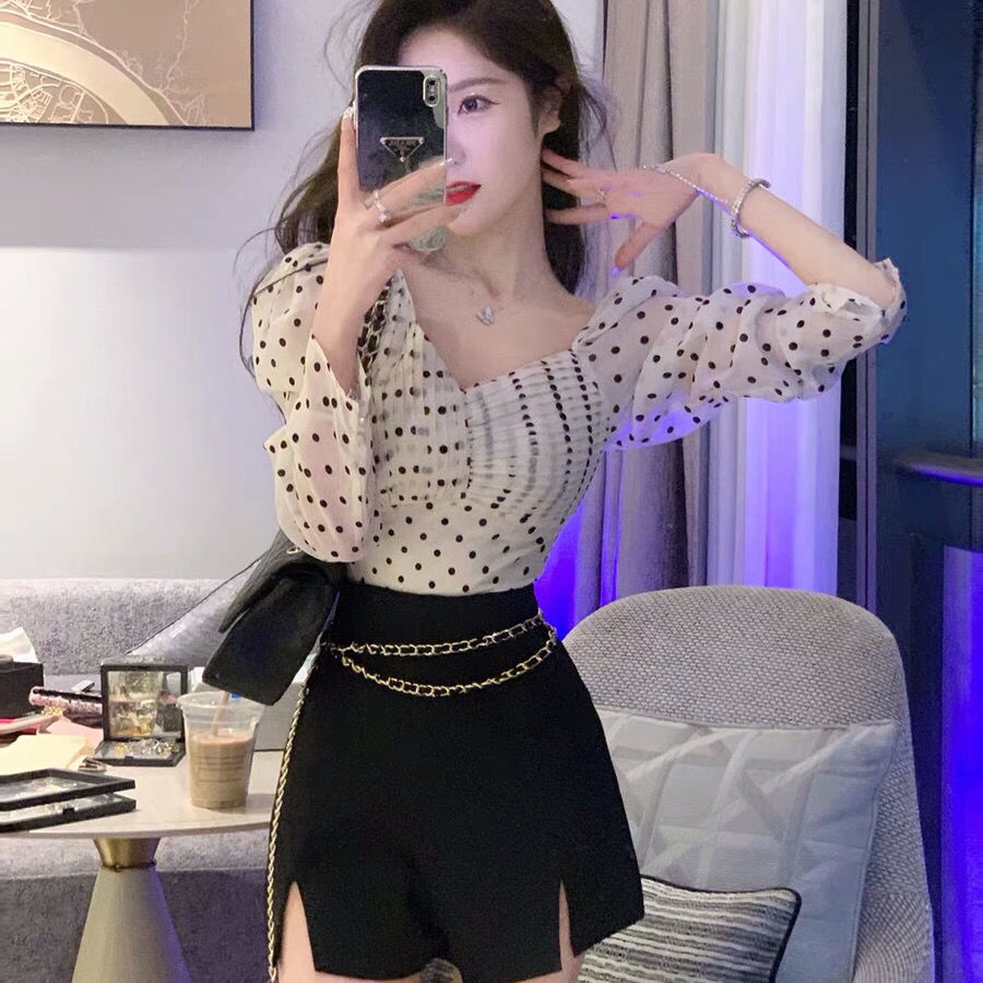 Bán Chạy!F &amp; X Áo Sơ Mi Dáng Ôm Họa Tiết Chấm Bi Phong Cách Cung Điện Thời Trang Dành Cho Nữ 2022