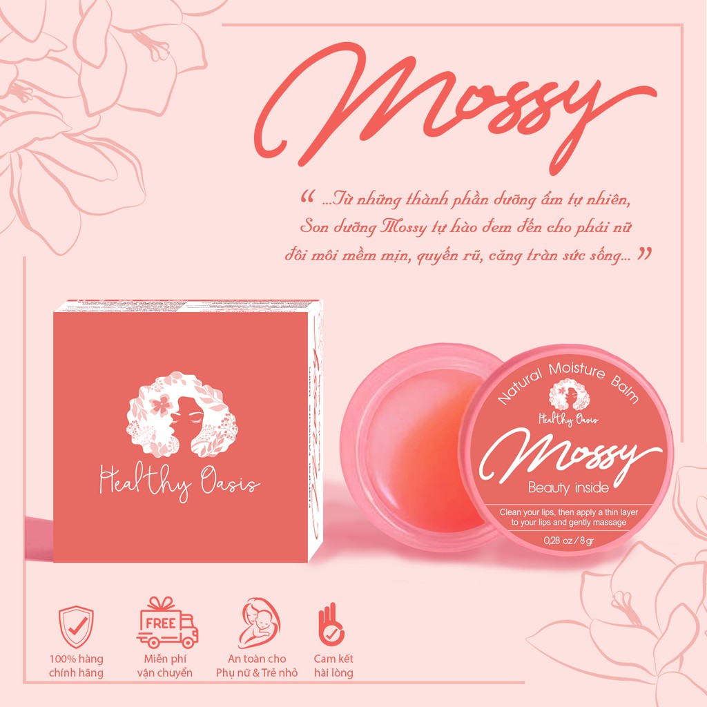 SON DƯỠNG MOSSY- DƯỠNG HỒNG, LÀM MỀM MÔI TỪ 100% THIÊN NHIÊN