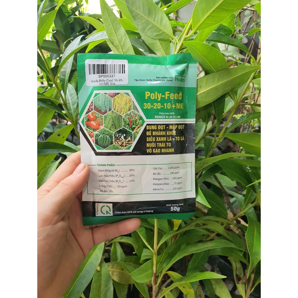 PHÂN BÓN LÁ POLY-FEED 30-20-10+ME GÓI 50GGIÚP TỔNG HỢP CHẤT HỮU CƠ