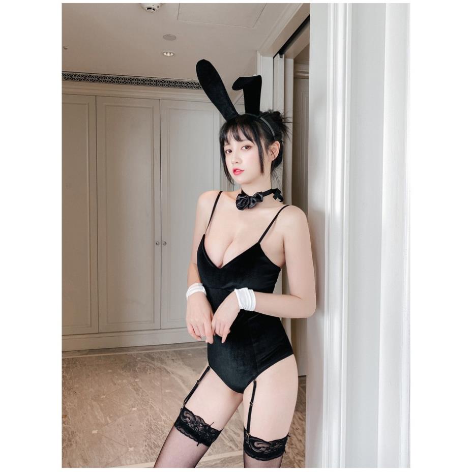Bodysuit Cosplay Thỏ Vải Nhung Có Nơ Cổ | BigBuy360 - bigbuy360.vn