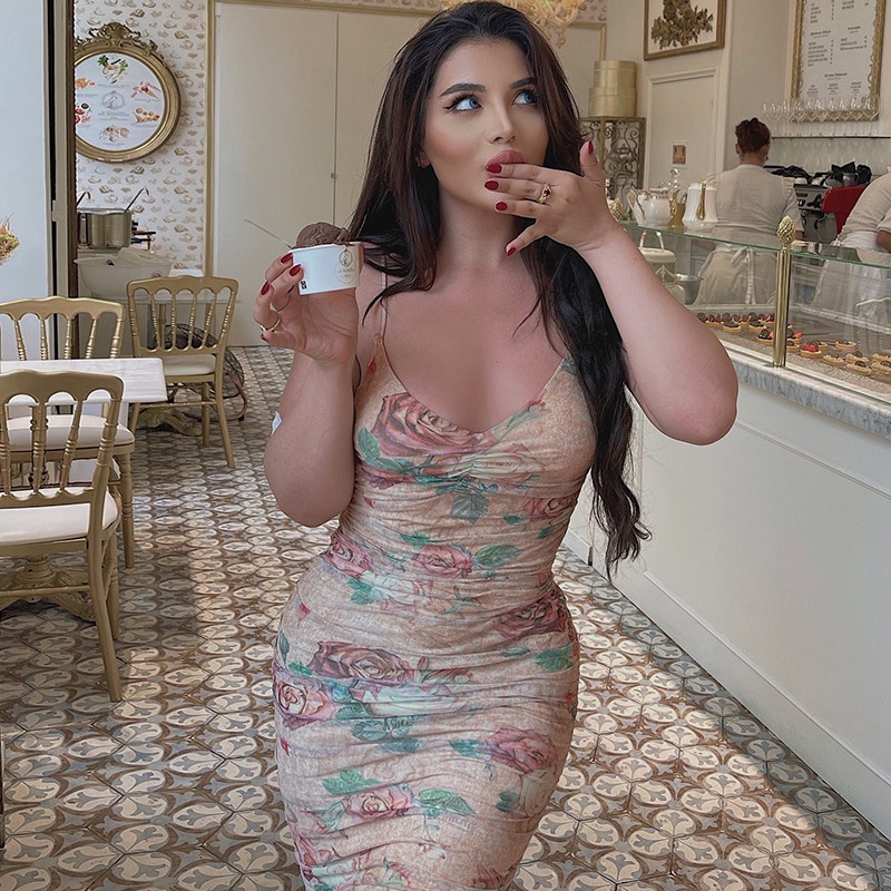 Đầm Hai Dây Hở Lưng Họa Tiết Hoa Thời Trang Cho Nữ