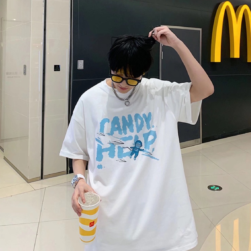 Áo Thun Tay Ngắn Dáng Rộng In Chữ Phong Cách Nhật Bản Thời Trang Mùa Hè Cho Nam Và Nữ size M-5XL