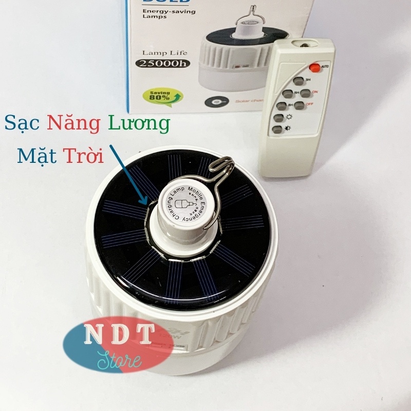 Bóng Đèn Led 120W Tích Điện Và Sạc Năng Lượng Mặt Trời Có Điều Khiển Từ Xa  Kèm Theo Củ Sạc