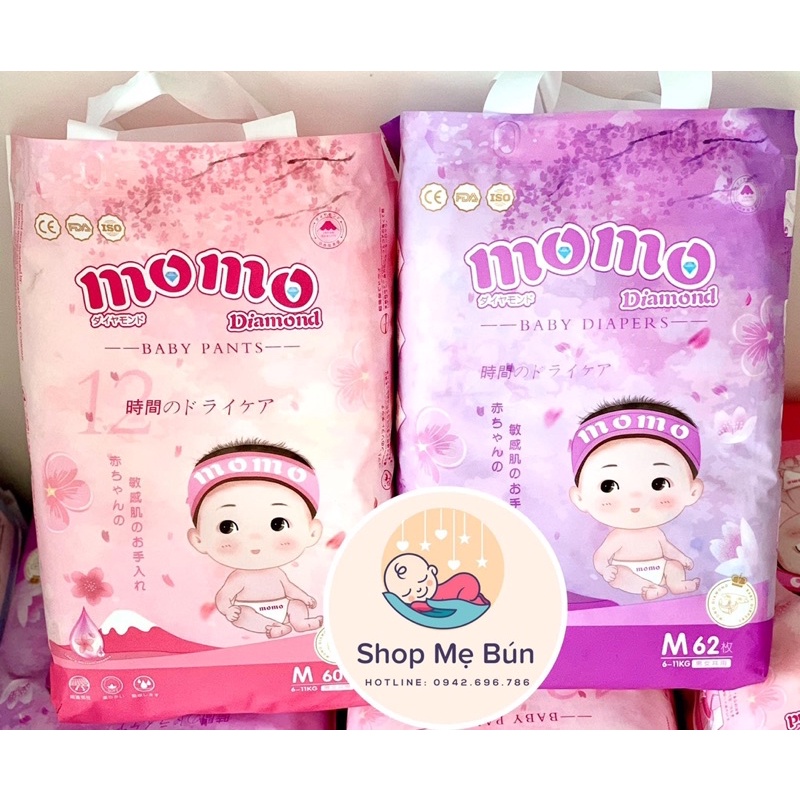Bỉm MOMO DIAMOND hữu cơ cao cấp quần/dán size  S64/ M60/L54/XL50/XXL48/XXXL46