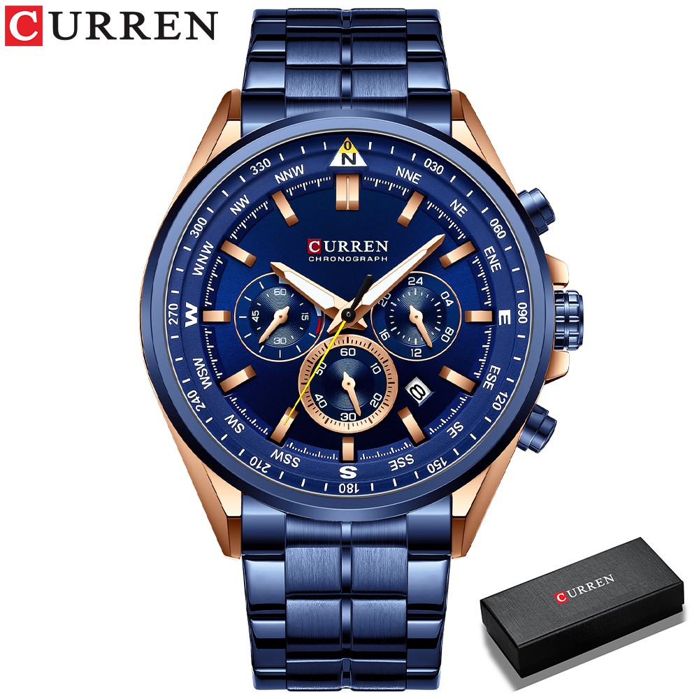 CURREN Men's Watches Stainless Steel Quartz Luminous Pointers New Casual Sport waterproof 8399