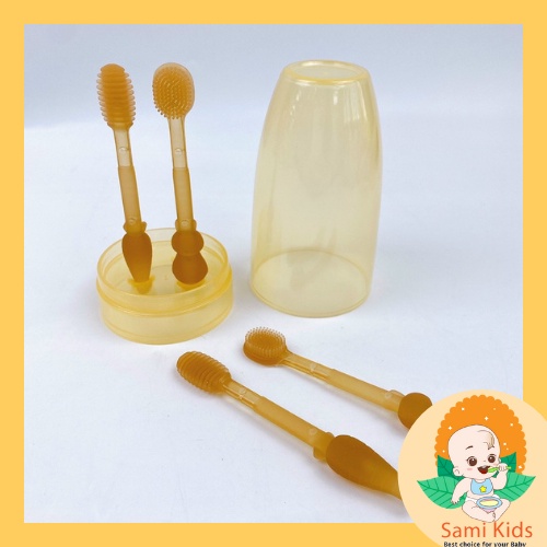 Full set 4 chi tiết bàn chải đánh răng silicon cho bé sơ sinh,1,2,3 tuổi SAMI KIDS