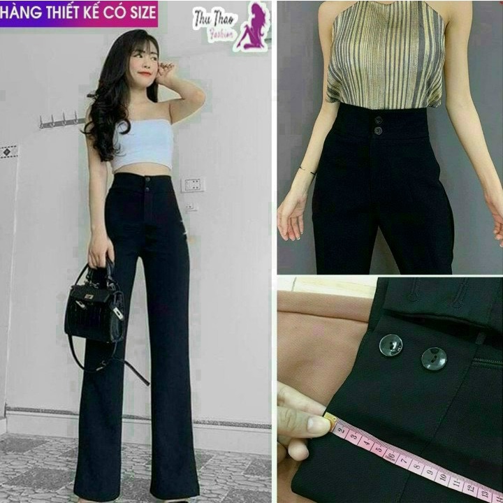 Quần Nữ Ống Loe Cạp Cao 2 Cúc, Chất Tuyết Mưa Dày Dặn, Siêu Đẹp