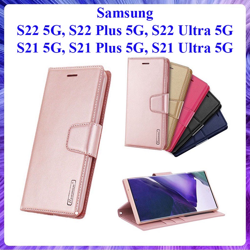 Bao da dạng ví Samsung S22, S22 Plus, S22 Ultra, S21, S21 Plus, S21 Ultra hiệu Hanman có nắp gập, ngăn đựng thẻ ATM tiền