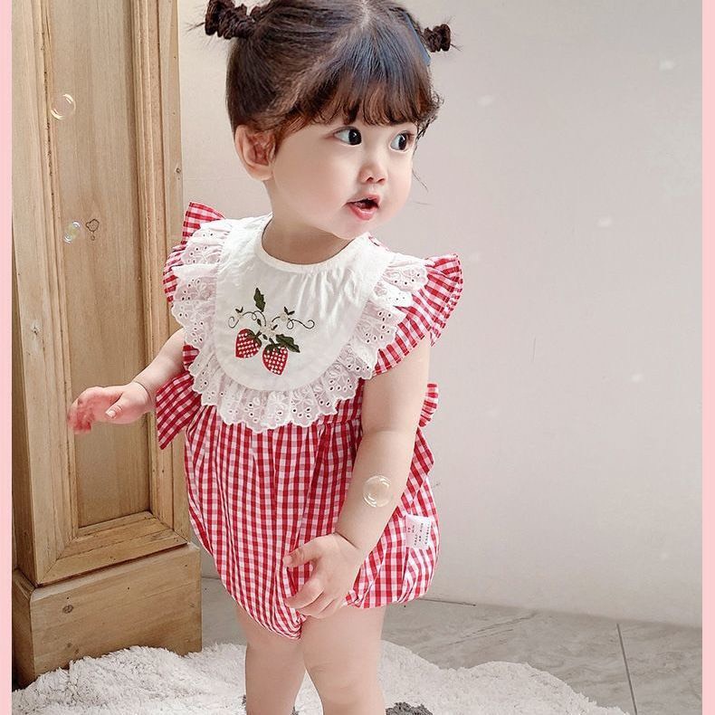 Body chip váy liền thân dâu tây mùa hè bé gái dễ thương