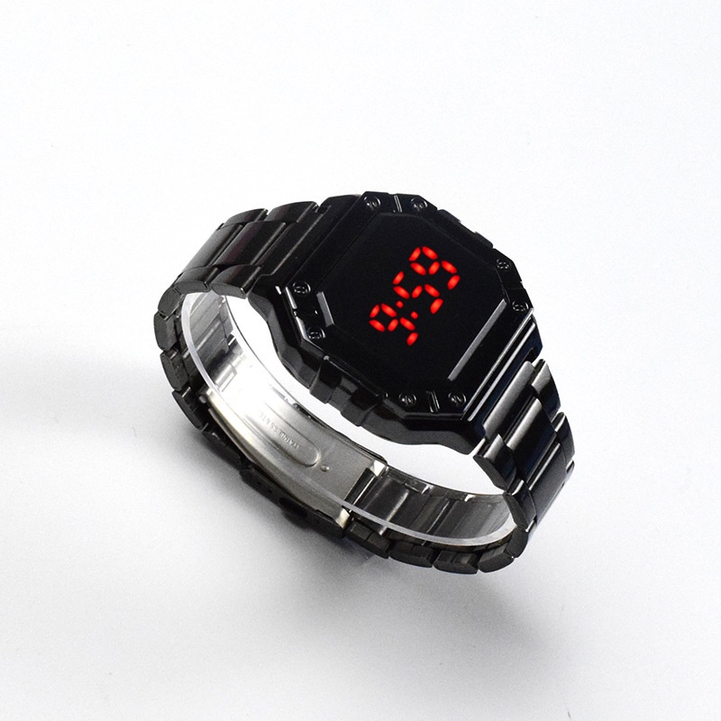 Đồng Hồ LED Dây Thép Mặt Vuông Thời Trang Cho Nam Nữ