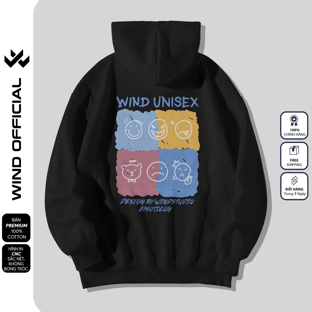 Áo hoodie unisex form rộng WIND bản Premium nỉ ngoại EMOIJ nam nữ oversize ulzzang