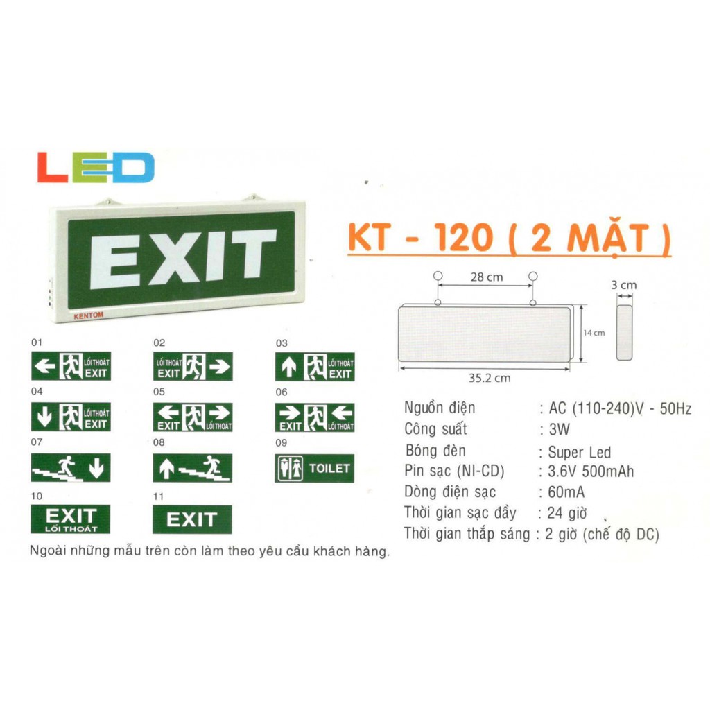 Đèn exit 2 mặt KT-120 Kentom