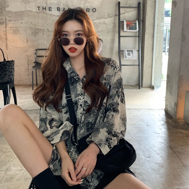 Áo sơ mi tay dài dáng rộng thời trang Hàn Quốc cổ điển