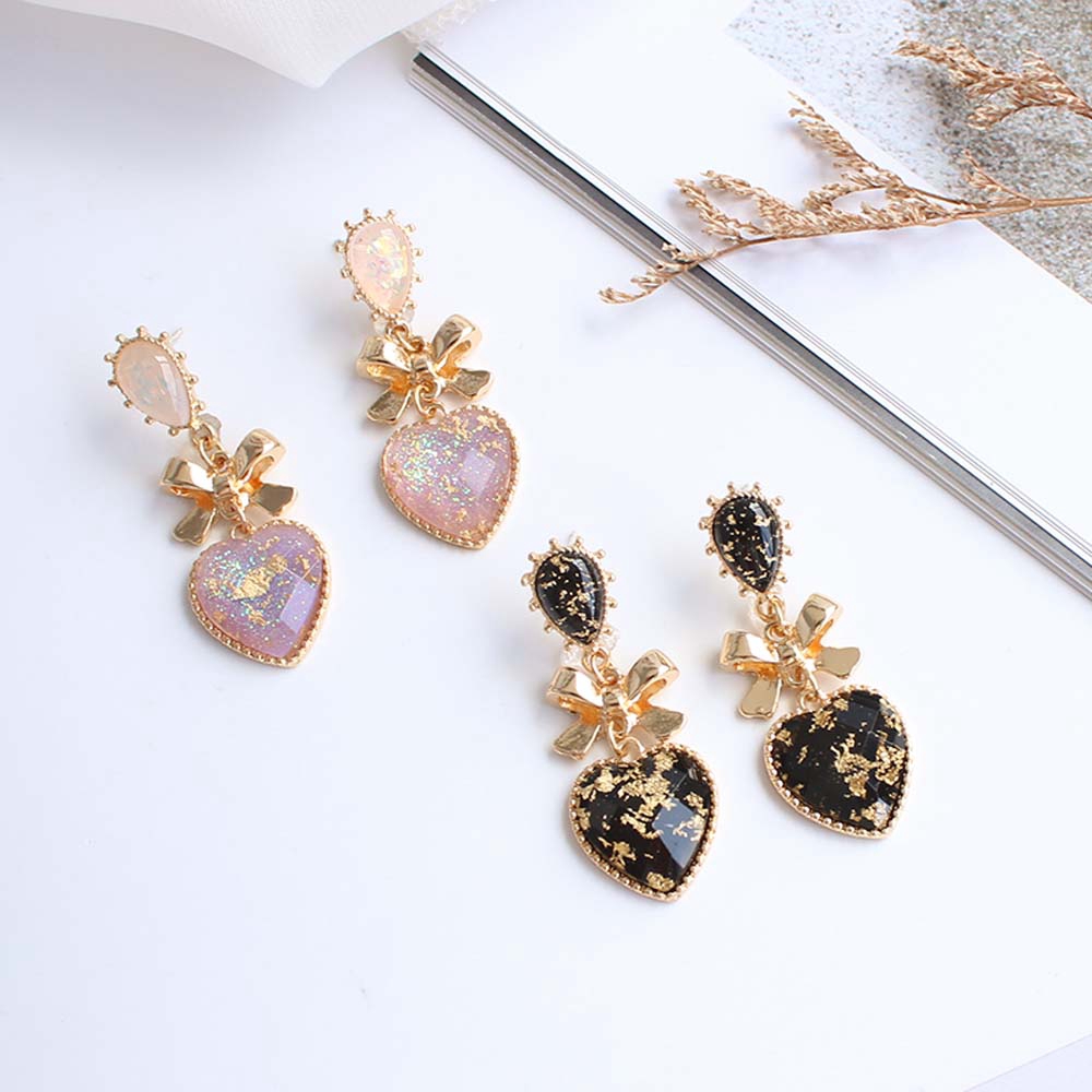 Khuyên tai kim loại tráng resin dáng thả hình nơ xinh xắn cho nữ