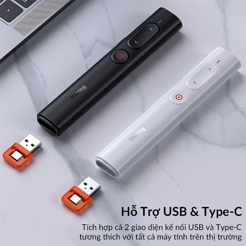 Bút Trình Chiếu Laser, Thuyết Trình Baseus Orange Dot PPT Wireless Presenter Kết Nối USB Và Type-C Receiver