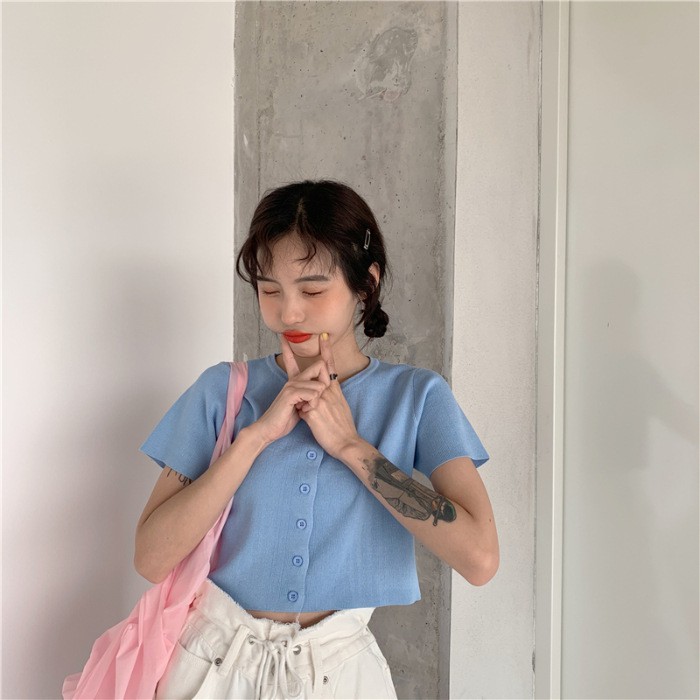 [Mã FAMAYWA giảm 10K đơn 50K] Áo Dệt Kim Len Tăm Ngắn Tay Ulzzang Hàn Quốc dáng croptop C52 - Maoshop | BigBuy360 - bigbuy360.vn