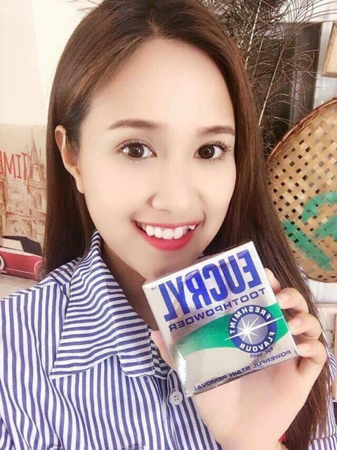 Combo BỘT + KEM đánh tẩy trắng răng Eucryl Toothpowder Freshmint Flavour Anh