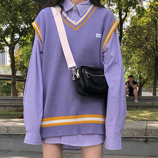 Áo len gile mác ngực ( tím, xanh)
