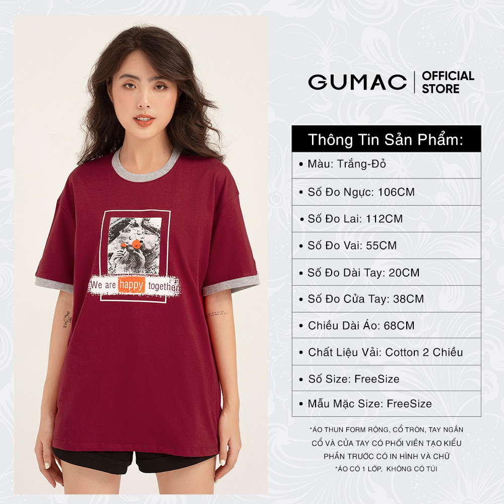 Áo thun nữ phom rộng in phối viền GUMAC đủ màu freesize ATB123