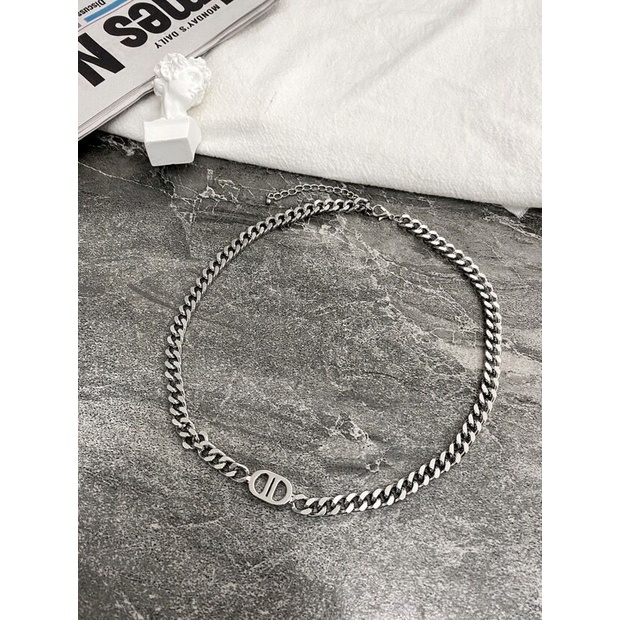 Dây chuyền nam nữ BROO chữ D màu bạc, vòng cổ unisex phong cách Hàn Quốc titan không gỉ