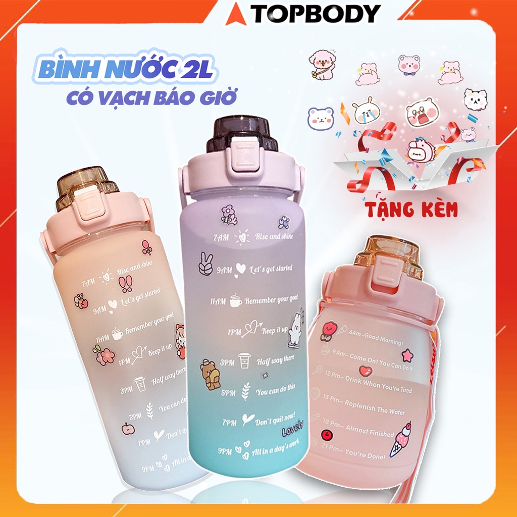 Bình Nước 2L Topbody Có Vạch Báo Giờ Uống Nước - Chính Hãng